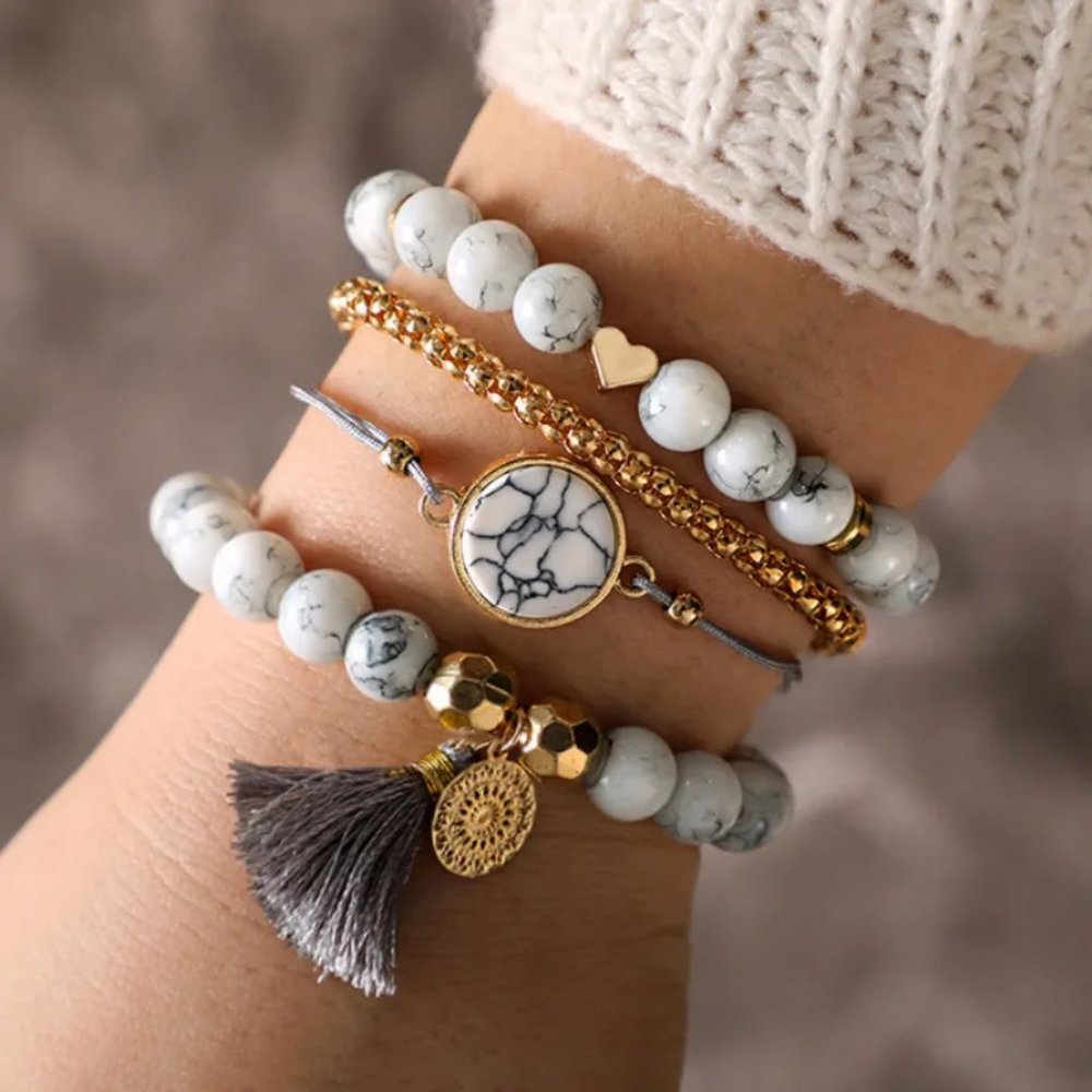 NEW! GORGEOUS 4 Piece Marbled Elastic LOVE BRACELETS - Gift - Picture 2 of 10